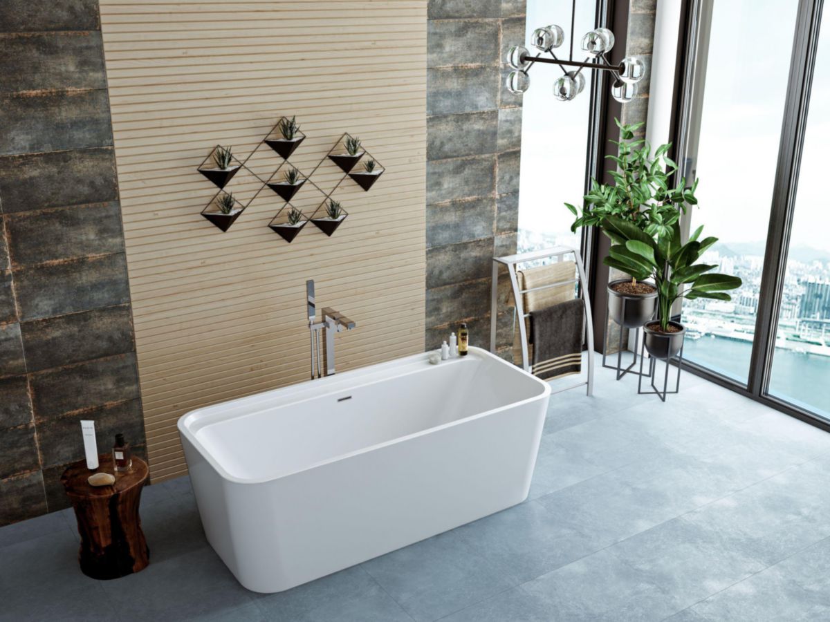 Baignoire îlot KAMBIA en acrylique intérieur blanc brillant extérieur Blanc 170x80cm prof 40cm