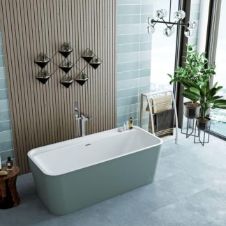 Baignoire îlot KAMBIA en acrylique intérieur blanc brillant extérieur vert lichen 170x80cm prof 40cm
