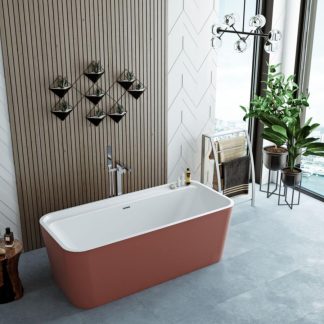 Baignoire îlot KAMBIA en acrylique intérieur blanc brillant extérieur terracota 170x80cm prof 40cm