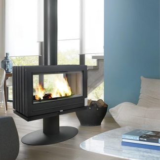 Poêle à bois INVICTA - Nelson double face anthracite buche sortie de fumées dessus 12KW ø buse 180 longueur de buches 80cm fonte
