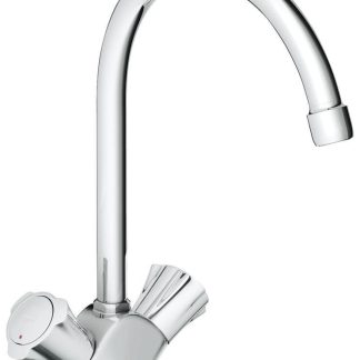 Mélangeur évier COSTA L, 15 x 21, poignées métal à isolation thermique, bec haut mobile, têtes long life à clapets, mousseur, chromé - GROHE