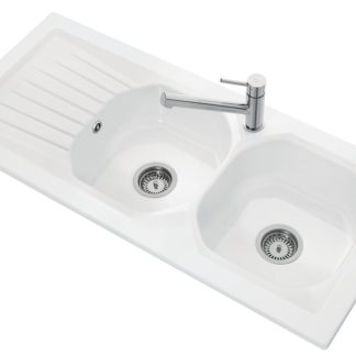 Evier à encastrer Alterna Verseau 2 - 112 x 51cm en grès avec 2 cuves, 1 égouttoir et vidage