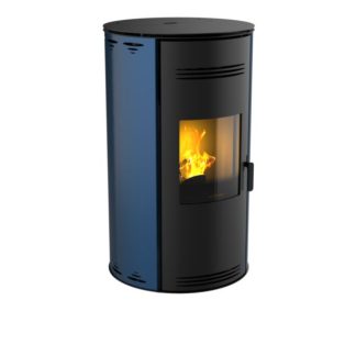 POELE ACIER A GRANULES DE BOIS MORVAN"SPH'R" 3.5-8KW QUARTZ BLEU OCEAN