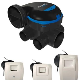 Kit VMC simple flux EasyHOME Hygroréglable COMBLES Classic livré avec 3 bouches Bahia Curve.